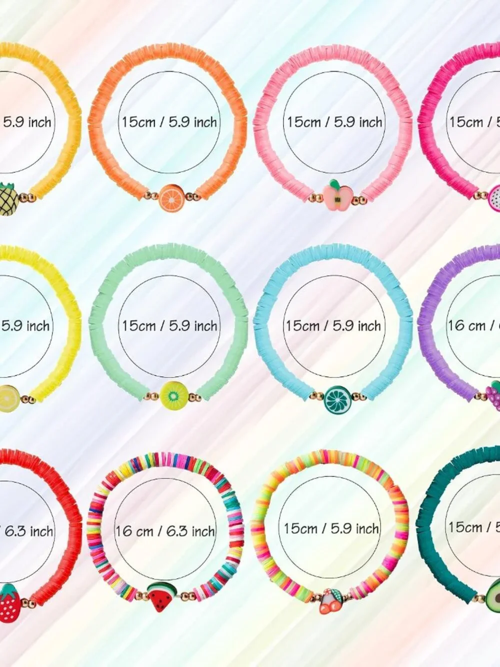12pcs s, Colorful Surfer Disc Beaded Stretch Rope Bracelet for Girls Kids, Frien